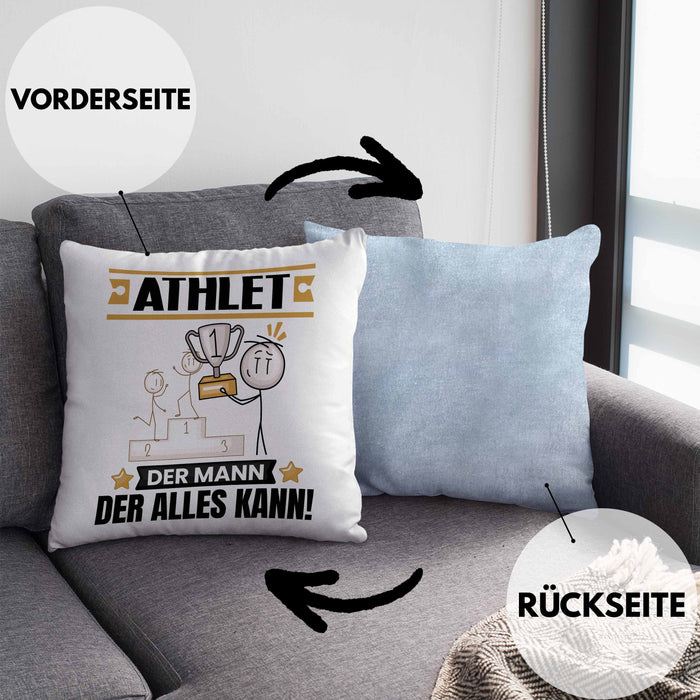 Athlet Kissen mit Füllung 40x40 Geschenk für Athlet Der Mann Der Alles Kann Geschenkidee zum Geburtstag (Grau) Blau Trendation