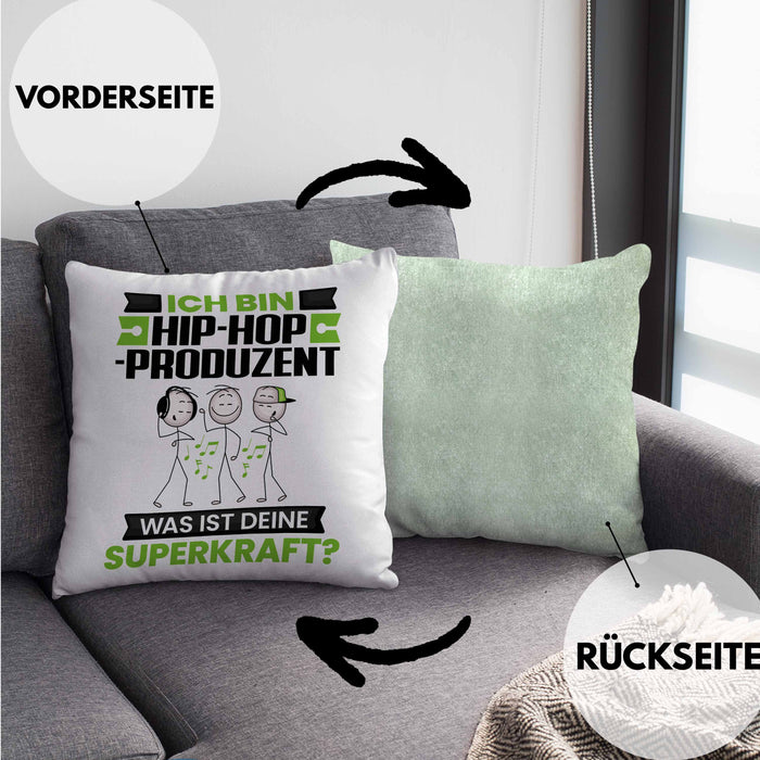 Hip-Hop-Produzent Kissen mit Füllung 40x40 Geschenk für Hip-Hop-Produzent Geburtstag Lustiger Spruch Was Ist Deine Superkraft (Grau) Grün Trendation