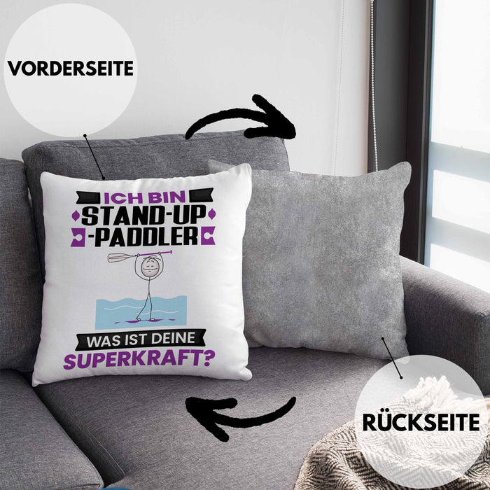 Stand-Up-Paddler Kissen mit Füllung 40x40 Geschenk für Stand-Up-Paddler Geburtstag Lustiger Spruch Was Ist Deine Superkraft (Grau) Grau Trendation