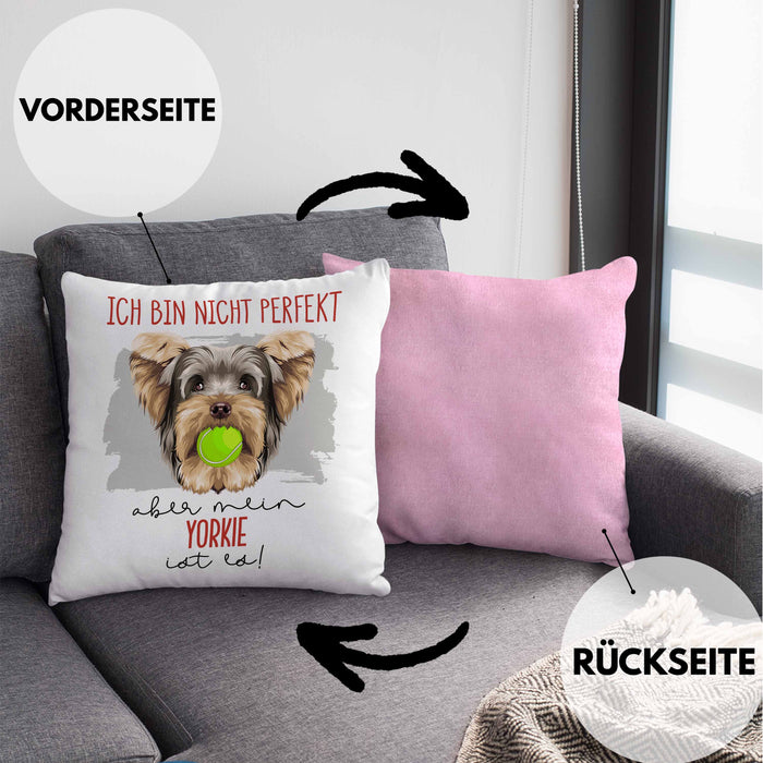 Yorkie Besitzer Kissen mit Füllung 40x40 Geschenk Lustiger Spruch Geschenkidee Besitzerin Ich Bin Nicht toll Aber Mein Yorkie Ist Es (Grau) Rosa Trendation
