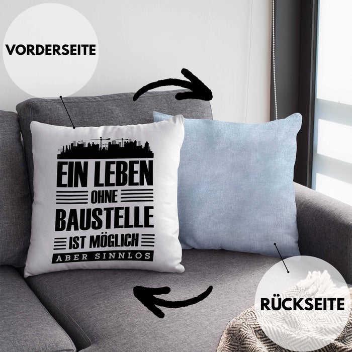 Lustige Kissen mit Füllung 40x40 Bauarbeiter Baustellenliebhaber Geschenkidee Baustelle (Grau) Blau Trendation