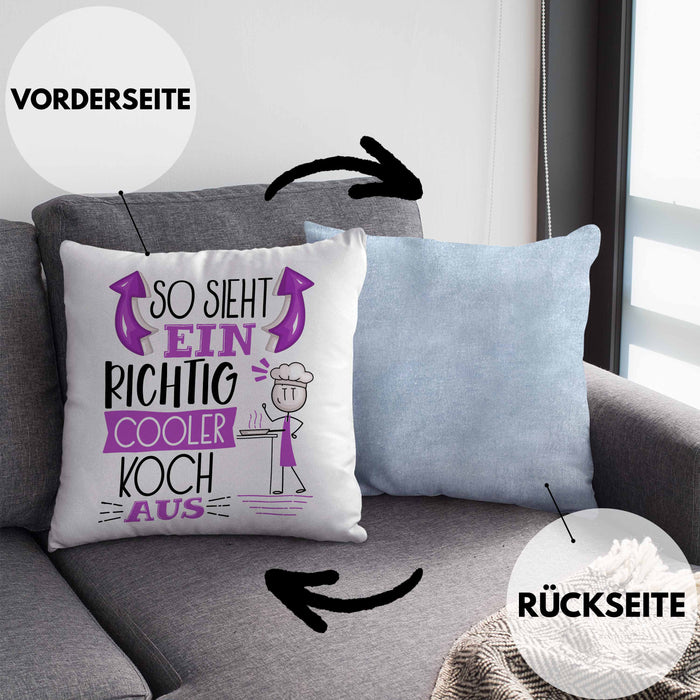 Koch Kissen mit Füllung 40x40 Geschenk So Sieht Ein RIchtig Cooler Koch Aus Geschenkidee Lustiger Spruch Geburtstag (Grau) Blau Trendation