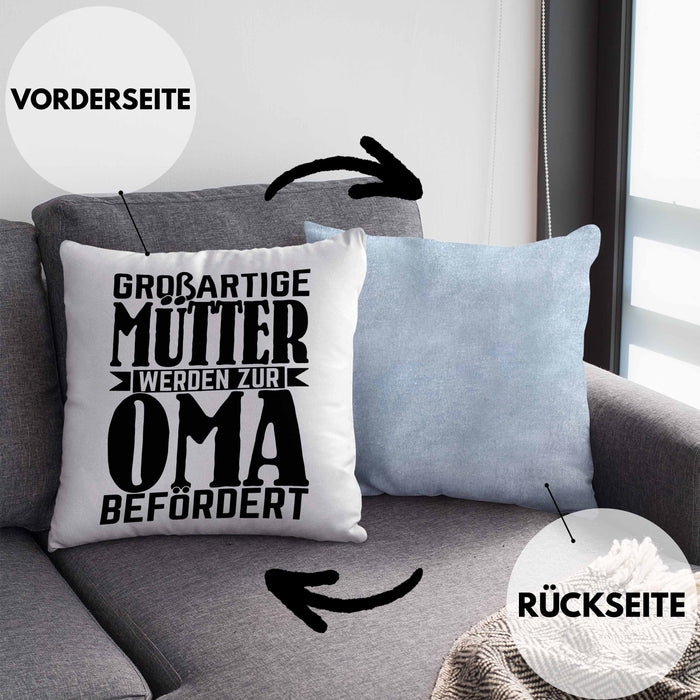 Oma Geschenk Kissen mit Füllung 40x40 Beste Oma Geschenkidee Geburtstag Muttertag Großartige Mütter Werden Zur Oma Befördert (Grau) Blau Trendation