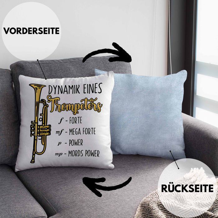 Lustige Trompete Kissen mit Füllung 40x40 Geschenk für Trompeten-Spieler (Grau) Blau Trendation