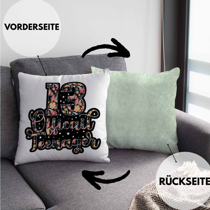 Kissen mit Füllung 40x40 zum 13. Geburtstag Offizieller Teenager Geschenkidee (Grau) Grün Trendation