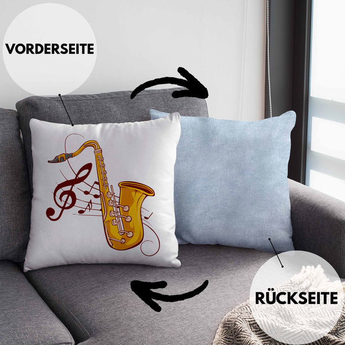 Lustige Saxofon-Kissen mit Füllung 40x40 Geschenk Saxofonspieler Geschenkidee (Grau) Blau Trendation