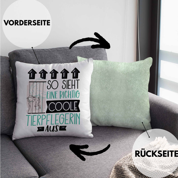 Tierpflegerin Geschenk Kissen mit Füllung 40x40 Lustig Geschenkidee für Tierpflegerin Geburtstag So Sieht Eine Richtig Coole Tierpflegerin Aus Frauen Spruch (Grau) Grün Trendation