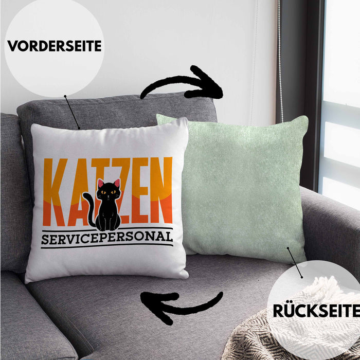 Katzen Servicepersonal Kissen mit Füllung 40x40 Geschenkidee Lustig Spruch Katzenbesitzer KatzenMama (Grau) Grün Trendation