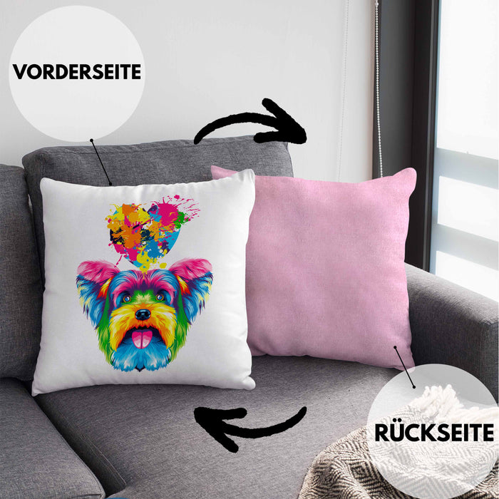 Yorkie Herz Farbe Besitzer Kissen mit Füllung 40x40 Geschenk Lustiger Spruch Geschenkidee Yorkie Liebhaber (Grau) Rosa Trendation