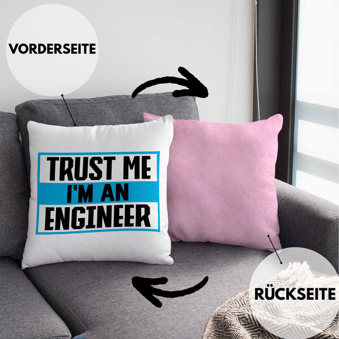 Ingenieur Kissen mit Füllung 40x40 Gadget Geschenk Ingeneur Geschenkidee Lustig (Grau) Rosa Trendation
