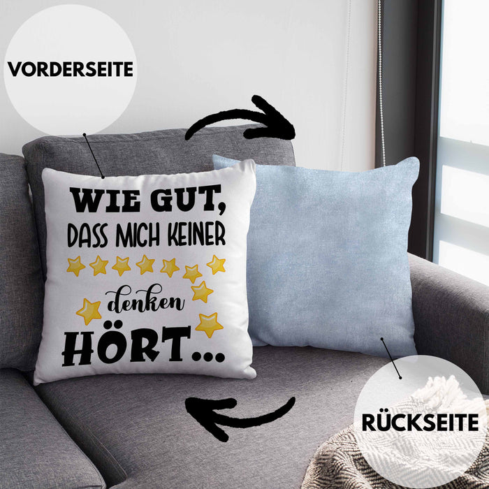 Wie Gut Dass Mich Keiner Denken Hört Lustige Kissen mit Füllung 40x40 Spruch Geschenk Kollegin Kollege BüroKissen mit Füllung 40x40 Geschenkidee (Grau) Blau Trendation