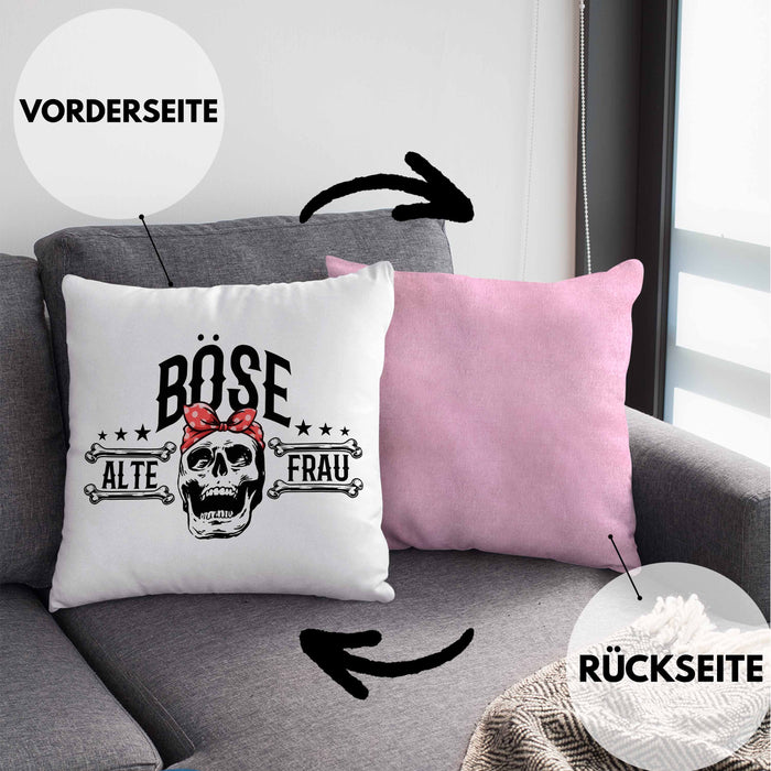 Lustige Kissen mit Füllung 40x40 Geschenk für Böse Alte Frau Rock Biker (Grau) Rosa Trendation
