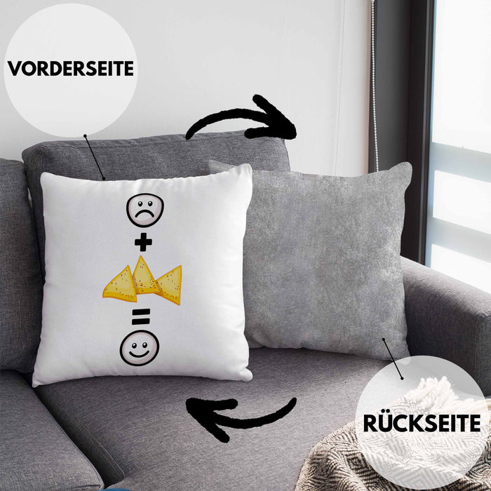 Nachos Kissen mit Füllung 40x40 Geschenk für Nacho-Liebhaber Lustige Geschenkidee :( + Nachos = :) Geburtstag (Grau) Grau Trendation