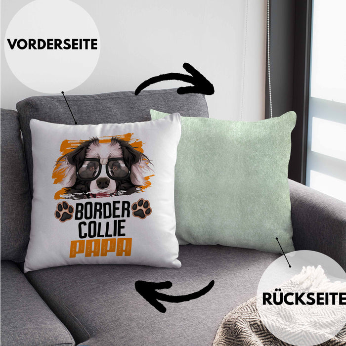 Border Collies Papa Besitzer Kissen mit Füllung 40x40 Geschenk Lustiger Spruch Geschenkidee Border Collies Liebhaber (Grau) Grün Trendation