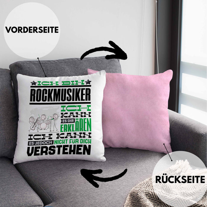 Rockmusiker Geschenk Kissen mit Füllung 40x40 Geschenkidee für Rockmusiker Geburtstag Lustig Ich Bin Rockmusiker Ich Kann Es Dir Erklären Aber Nicht Für Dich Verstehen (Grau) Rosa Trendation