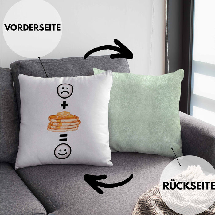 Pfannkuchen Pancaked Kissen mit Füllung 40x40 Geschenk für Pfannkuchen-Liebhaber Lustige Geschenkidee :( + Pfannkuchen = :) Geburtstag (Grau) Grün Trendation