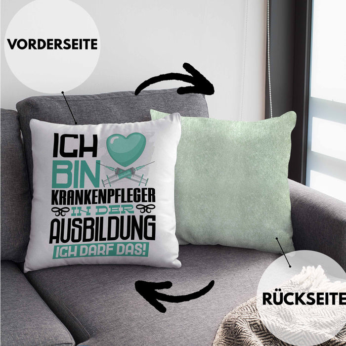 Krankenpfleger Ausbildung Kissen mit Füllung 40x40 Geschenk Ich Bin Krankenpfleger In Der Ausbildung Ich Darf Das Geschenkidee Spruch (Grau) Grün Trendation