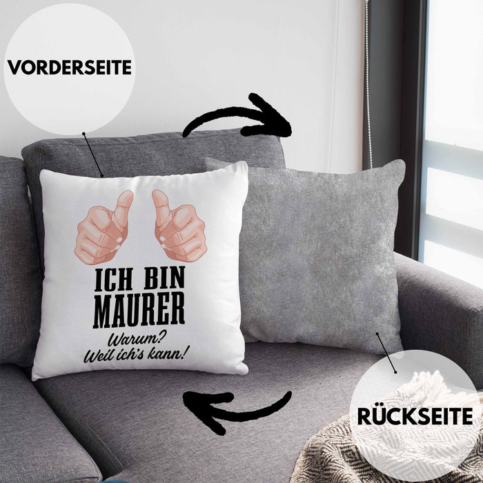 Maurer Kissen mit Füllung 40x40 Geschenk Mit Spruch Geschenkidee Lustig Männer Job (Grau) Grau Trendation