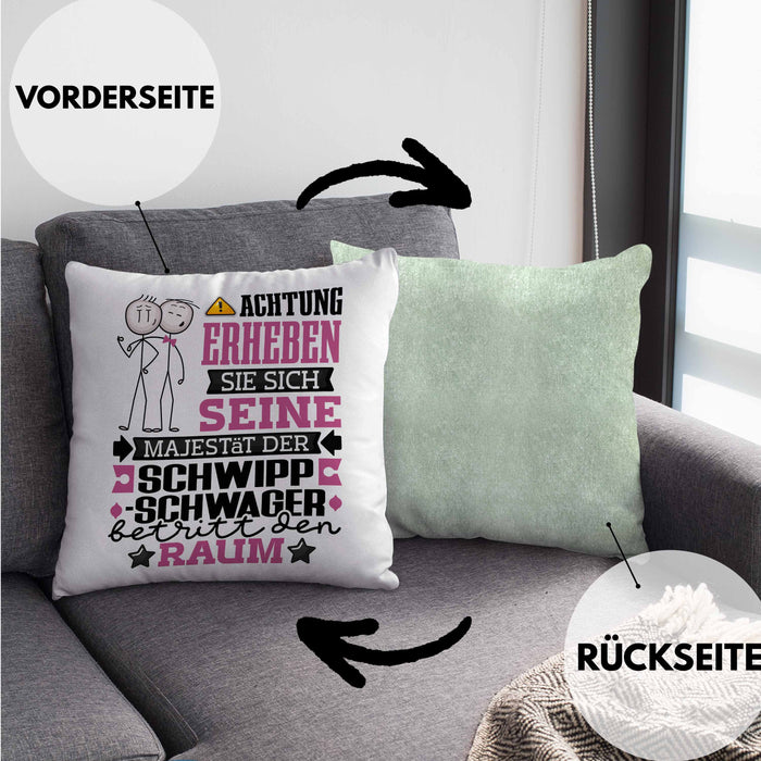 Schwippschwager Geschenk Kissen mit Füllung 40x40 Lustiger Spruch Erheben Sie Sich Der Schwippschwager Betritt den Raum (Grau) Grün Trendation