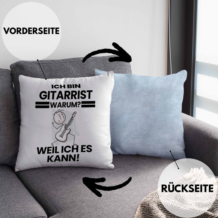 Gitarrist Geschenk Kissen mit Füllung 40x40 Lustiger Spruch Ich Bin Gitarrist Warum Weil Ich Es Kann Geschenkidee Bester Gitarrist Geburtstag (Grau) Blau Trendation