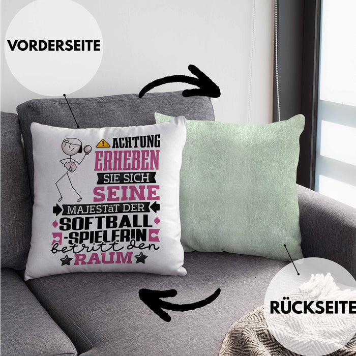 Softballspielerin Geschenk Kissen mit Füllung 40x40 Lustiger Spruch Erheben Sie Sich Der Softballspielerin Betritt den Raum (Grau) Grün Trendation