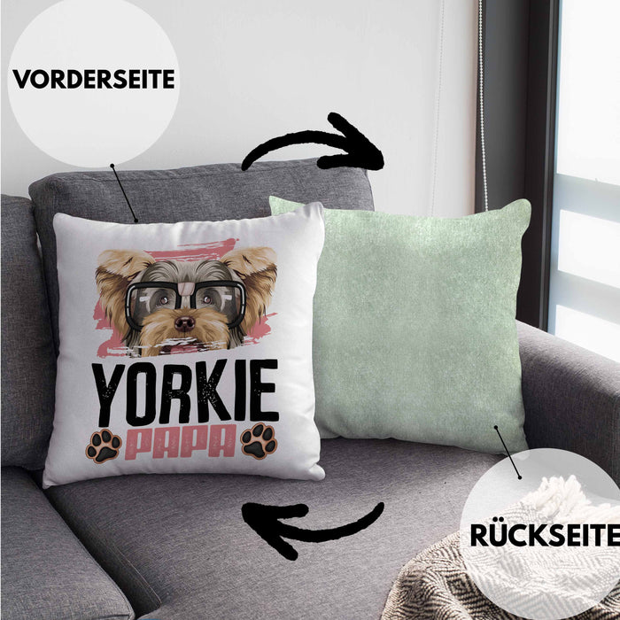 Yorkie Papa Besitzer Kissen mit Füllung 40x40 Geschenk Lustiger Spruch Geschenkidee Yorkie Liebhaber (Grau) Grün Trendation