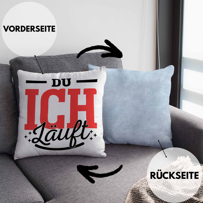 Du Ich Läuft Kissen mit Füllung 40x40 Geschenk Beste Freundin Paare Geschenkidee Liebe Paar (Grau) Blau Trendation