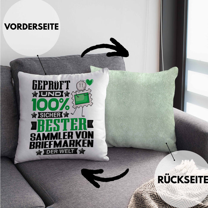 SammlervonBriefmarken Geschenk Lustiger Spruch für SammlervonBriefmarken Geschenkidee Bester SammlervonBriefmarken Der WeltKissen mit Füllung 40x40 (Grau) Grün Trendation