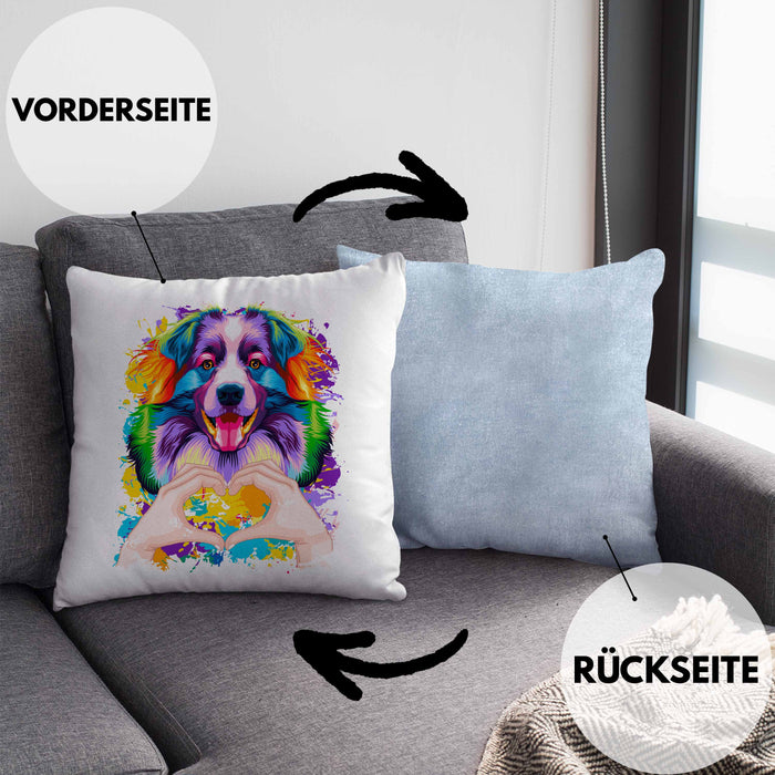 Australian Shepherd Besitzer Farbe Love Kissen mit Füllung 40x40 Geschenk Lustiger Spruch Geschenkidee Australian Shepherd Besitzerin (Grau) Blau Trendation