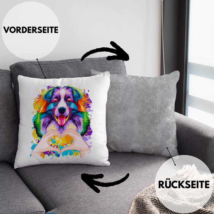 Australian Shepherd Besitzer Farbe Love Kissen mit Füllung 40x40 Geschenk Lustiger Spruch Geschenkidee Australian Shepherd Besitzerin (Grau) Grau Trendation