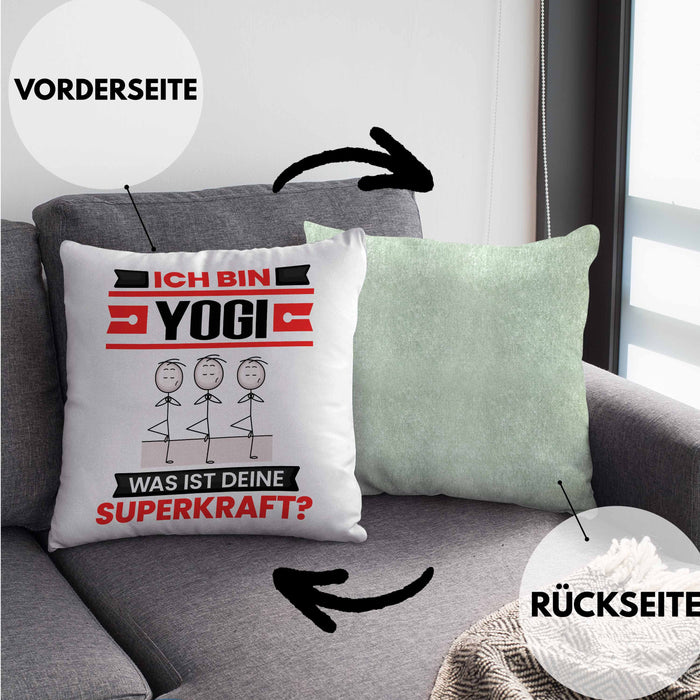 Yogi Kissen mit Füllung 40x40 Geschenk für Yogi Geburtstag Lustiger Spruch Was Ist Deine Superkraft (Grau) Grün Trendation