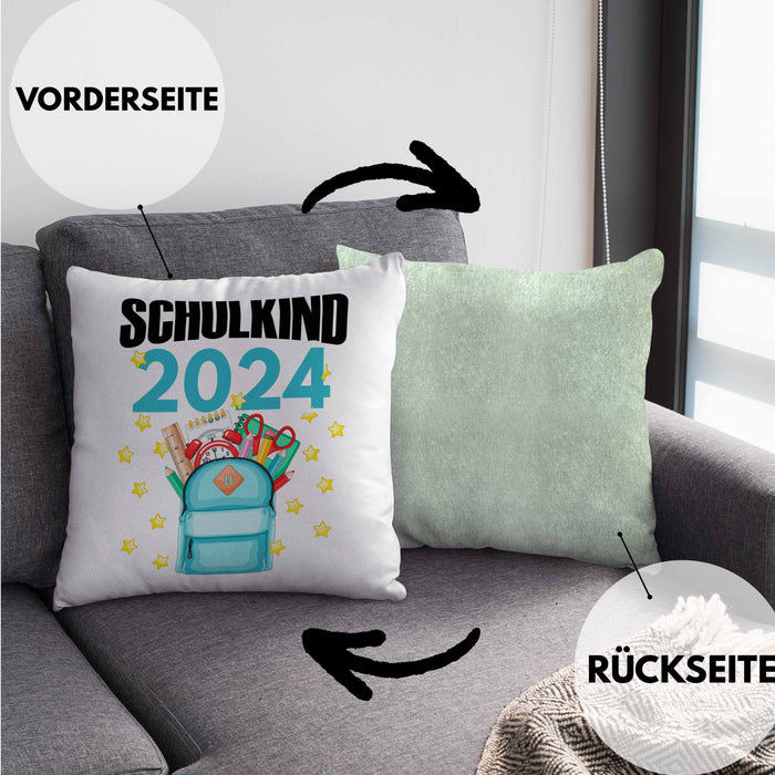Einschulung Mädchen Geschenk Schultüte Füllung Kissen mit Füllung 40x40 Schulstart 1. Schultag Schuleinführung Schulanfang Geschenkidee Schulkind 2024 (Grau) Grün Trendation