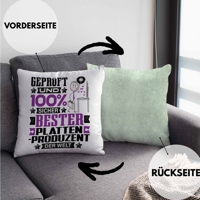 Plattenproduzent Geschenk Lustiger Spruch für Plattenproduzent Geschenkidee Bester Plattenproduzent Der WeltKissen mit Füllung 40x40 (Grau) Grün Trendation