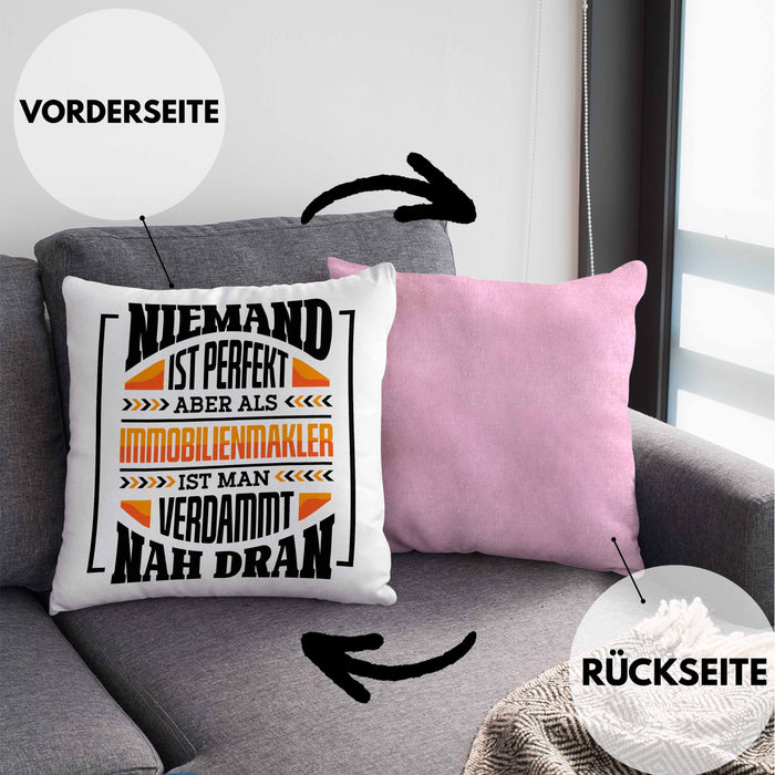 Immobilienmakler Kissen mit Füllung 40x40 Geschenk Ausbildung Geschenkidee Spruch (Grau) Rosa Trendation