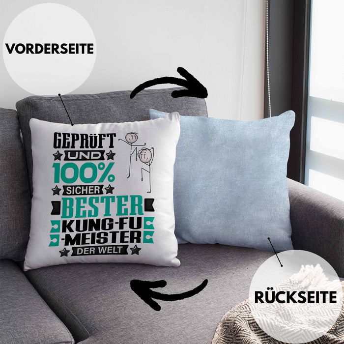 Kung-Fu-Meister Geschenk Lustiger Spruch für Kung-Fu-Meister Geschenkidee Bester Kung-Fu-Meister Der WeltKissen mit Füllung 40x40 (Grau) Blau Trendation