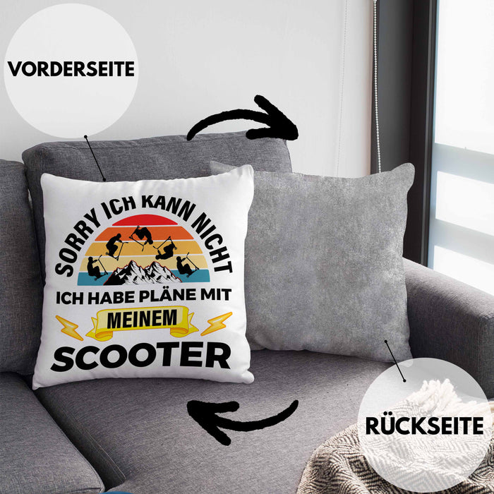 Scooter Roller Fahrer Geschenk Kissen mit Füllung 40x40 Scooterfahrer Geschenkidee Scooting Geschenkidee Jungs Profi Scooterfahrer Pro Grafik Stunts (Grau) Grau Trendation