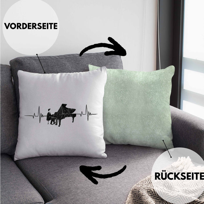 Kissen mit Füllung 40x40 Piano Geschenkidee für Klavierspieler Flügel-Motiv Herzschlag (Grau) Grün Trendation