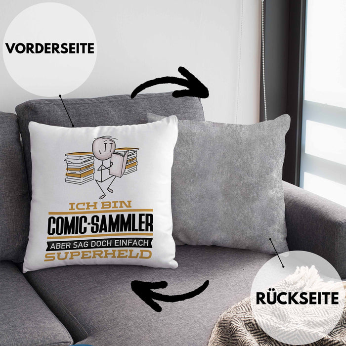 Comic-Sammler Geschenk Kissen mit Füllung 40x40 Ich Bin Comic-Sammler Aber Sag Doch Einfach Superheld Lustige Geschenkdiee für Comic-Sammler (Grau) Grau Trendation
