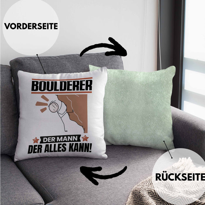 Boulderer Kissen mit Füllung 40x40 Geschenk für Boulderer Der Mann Der Alles Kann Geschenkidee zum Geburtstag (Grau) Grün Trendation