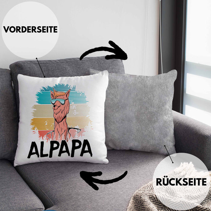 Vater Papa Kissen mit Füllung 40x40 Gschenk Alpaka Llama Alpapa Geschenkidee Spruch für Vater zum Vatertag (Grau) Grau Trendation