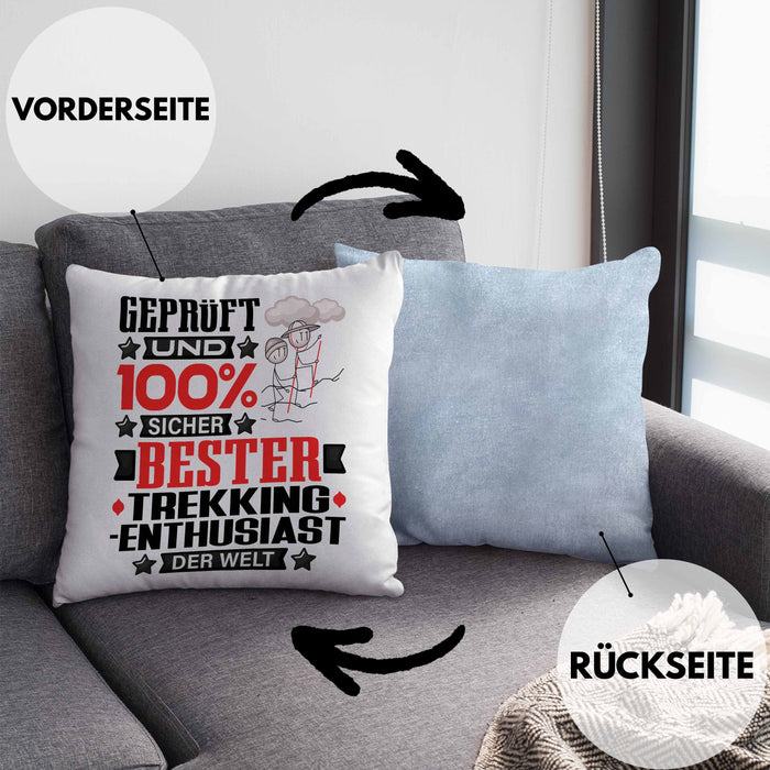 Trekking-Enthusiast Geschenk Lustiger Spruch für Trekking-Enthusiast Geschenkidee Bester Trekking-Enthusiast Der WeltKissen mit Füllung 40x40 (Grau) Blau Trendation