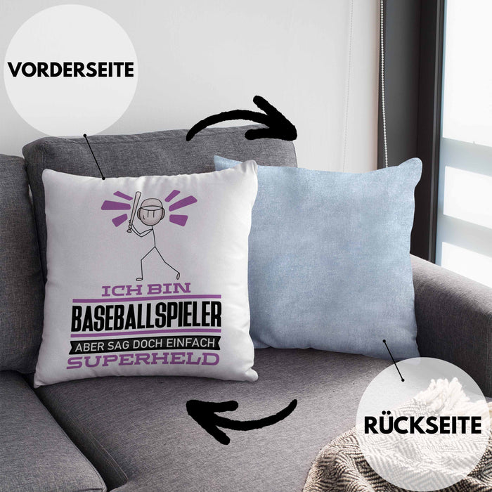 Baseballspieler Geschenk Kissen mit Füllung 40x40 Ich Bin Baseballspieler Aber Sag Doch Einfach Superheld Lustige Geschenkdiee für Baseballspieler (Grau) Blau Trendation