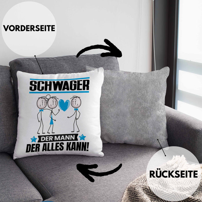 Schwager Kissen mit Füllung 40x40 Geschenk für Schwager Der Mann Der Alles Kann Geschenkidee zum Geburtstag (Grau) Grau Trendation