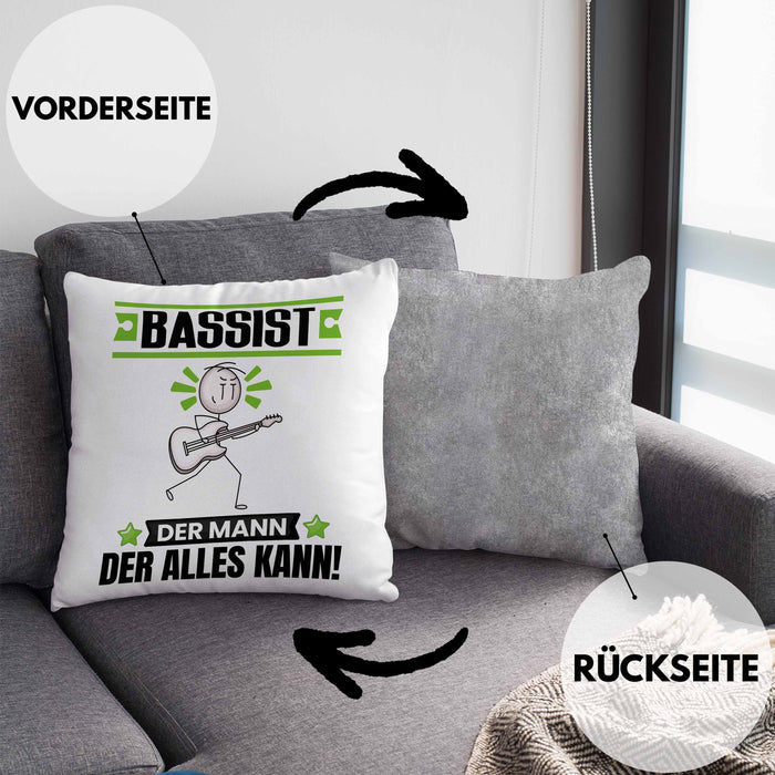 Bassist Kissen mit Füllung 40x40 Geschenk für Bassist Der Mann Der Alles Kann Geschenkidee zum Geburtstag (Grau) Grau Trendation