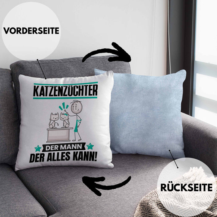 Katzenzüchter Kissen mit Füllung 40x40 Geschenk für Katzenzüchter Der Mann Der Alles Kann Geschenkidee zum Geburtstag (Grau) Blau Trendation