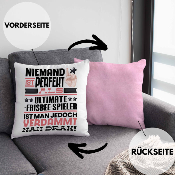 Ultimate-Frisbee-Spieler Geschenk Kissen mit Füllung 40x40 Lustige Geschenkidee für Ultimate-Frisbee-Spieler Geburtstag Niemand Ist Perfekt Aber Als Ultimate-Frisbee-Spieler Ist Man Nah Dran (Grau) Rosa Trendation