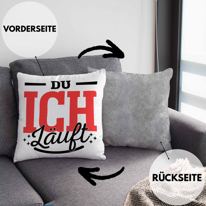 Du Ich Läuft Kissen mit Füllung 40x40 Geschenk Beste Freundin Paare Geschenkidee Liebe Paar (Grau) Grau Trendation