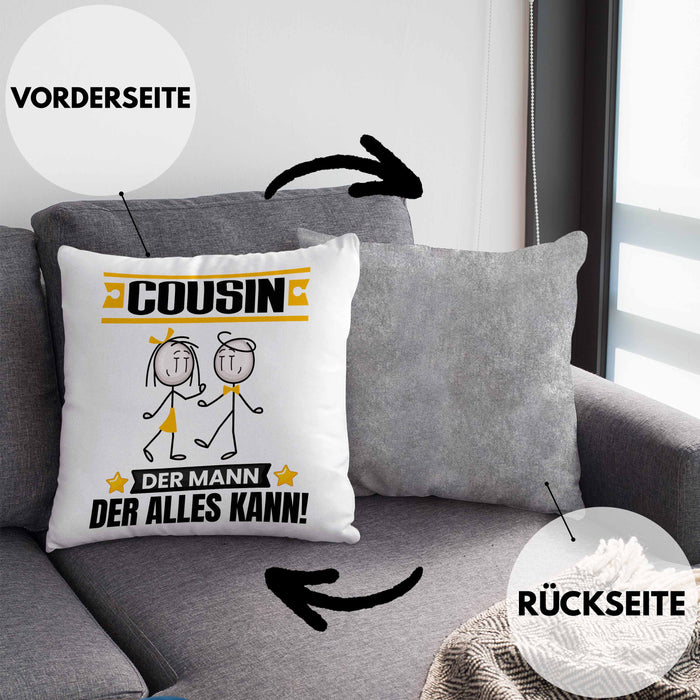 Cousin Kissen mit Füllung 40x40 Geschenk für Cousin Der Mann Der Alles Kann Geschenkidee zum Geburtstag (Grau) Grau Trendation