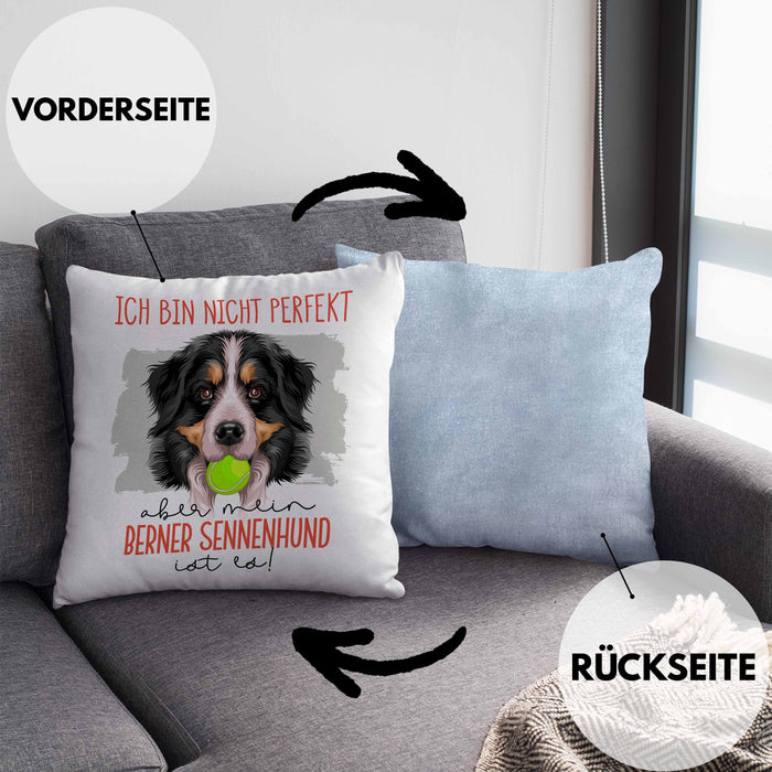 Berner Sennen Besitzer Kissen mit Füllung 40x40 Geschenk Lustiger Spruch Geschenkidee Besitzerin Ich Bin Nicht toll Aber Mein Berner Sennen Ist Es (Grau) Blau Trendation