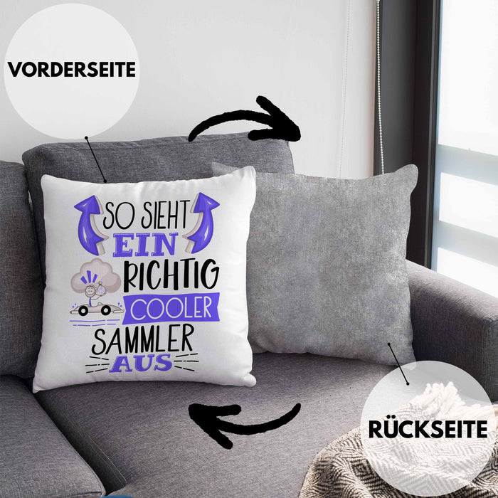 So Sieht Ein Richtig Cooler Sammler Aus Geschenk Kissen mit Füllung 40x40 Lustiger Spruch Geschenkidee (Grau) Grau Trendation